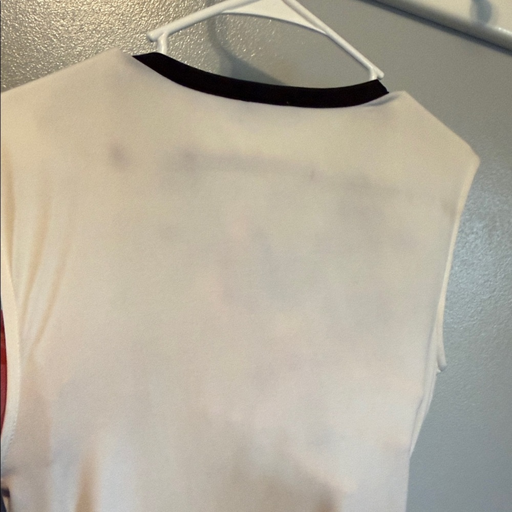 Calvin Klein Faux Black Leather V Neck Beige Blouse - Picture 9 of 12